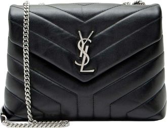 Saint Laurent Black Matelasse Calfskin Monogram Loulou Chain Small Shoulder Bag (Authentic Pre-Loved)