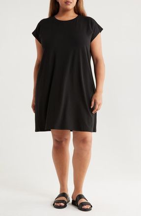 Eileen Fisher Boxy Crewneck Jersey Dress in Black at Nordstrom, Size 1X