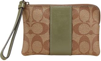Coach Signature Brown Green Signature Line Leather Pouch (Pre-Owned)