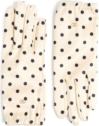 Valentino Garavani VLogo Signature polka dot-print gloves - women - Silk - 6 - Neutrals
