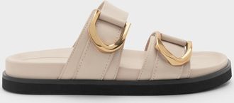Charles & Keith Gabine Gold-Buckle Leather Slides