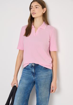 Cecil Poloshirt CECIL, Damen, Gr. XXL (46), light blush rose, Piqu&eacute;, Obermaterial: 48% Baumwolle, 48% Modal, 4% Elasthan, unifarben mit Farbeinsatz, normal 