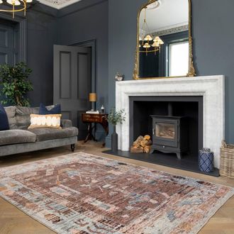 Kukoon Tribal Design Cotton Chenille Rug Brown Blue Machine Washable | Size: 280 cm x 380 cm