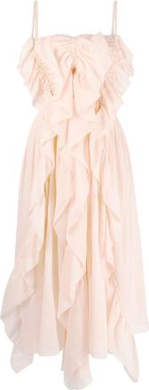 Chlo&eacute; ruffled midi dress - women - Ramie - 40 - Pink