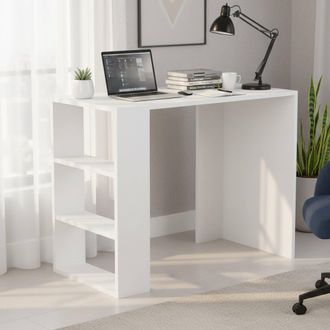 Dmora Escritorio Riad, 3 Estantes, Con Librer&iacute;a, Color Estante Blanco, 90x40x74h Cm Blanco