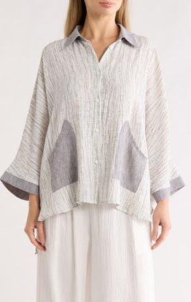 Patrizia Luca Boxy Patch Pocket Button-Up Shirt in Grey at Nordstrom Rack