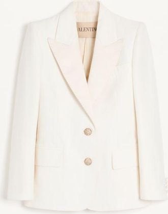 Valentino Giacca In Diagonal Cotton Linen Donna AVORIO 36
