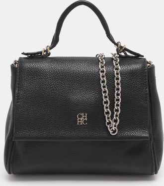 Carolina Herrera Minuetto Small Black Leather Top Handle Bag