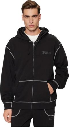Guess Hoodies & sweatvesten, Heren, Zwart, L, Katoen, Hoodie met rits - Zwart Regular Fit