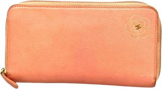Chanel Pink Leather Long Wallet (Bi-Fold) (Pre-Owned)