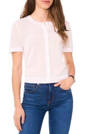 Halogen Short Sleeve Button-Up Sweater in Bright White at Nordstrom Rack, Size X-Large
