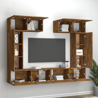 Berkfield Home Classic 6 Piece TV Cabinet Set Smoked Oak Engineered Wood in Brown