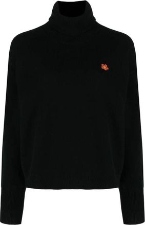 Kenzo Boke Flower Crest Wollen Trui - Dames - Coltruien - Zwart - XS - Wol - Truien & Vesten