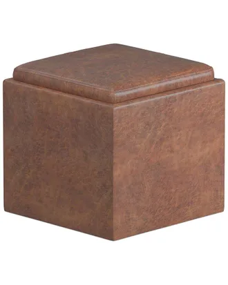 Simpli Home Rockwood 17in Contemporary Square Cube Storage Ottoman with Tray