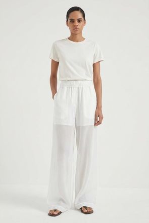 Brunello Cucinelli White Wide Leg Cotton Trousers, Brand Size 44 (US Size 10)