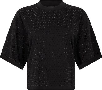 Pinko Pinko, Tops, Dames, Zwart, XS, Katoen, Katoenen T-shirt met Strass