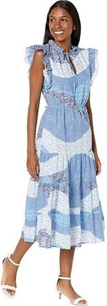 Steve Madden BB Dakota by Steve Madden Zappos Print Lab Dress Womens Large Petite Blue KHD333