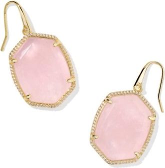 Kendra Scott Womens Daphne Pave Frame Drop Earrings In Gold Rose Quartz