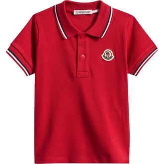 Moncler Kids Tipped Stretch Cotton Piqu&eacute; Polo in Red at Nordstrom, Size 18-24M