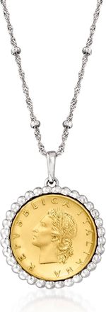 Ross-Simons Italian Genuine 20-Lira Coin Pendant Necklace in Sterling Silver