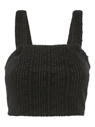 Balmain Fluwelen cropped top met patroon - Zwart