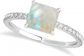 Allurez Princess Opal & Diamond Hidden Halo Engagement Ring 14k White Gold (0.89ct)