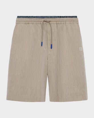 Loewe Men & apos;s Layered-Waistband Cotton-Wool Blend Shorts