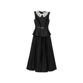 Self Portrait Midi Dresses, female, Black, Size: 2XS Taffeta Peplum Midi Dress