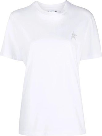 Golden Goose Glitter Ster Print Wit T-shirt - Dames - T-shirts - Wit - S - Katoen - Tops