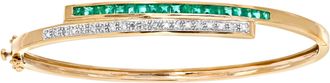 Diamant L'&eacute;ternel Womens 9ct Yellow Gold 0.10ct Diamond And Emerald Double Row Bangle - One Size