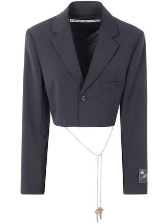 Alexander Wang Alexander Wang Womens Cropped Blazer With Chain - Dark Grey Wool - Size X-Small