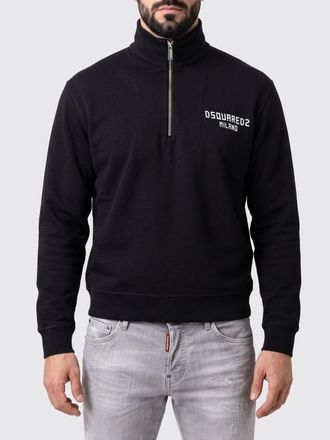 Dsquared2 High Neck Cotton Zip Sweatshirt with Printed Logo