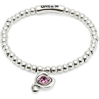 UNOde50 Beaded Stretch Bracelet with Heart and Pink Crystal in Silver at Nordstrom, Size Large
