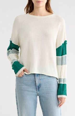 Wishlist Stripe Sleeve Sweater in Cream/Teal at Nordstrom Rack, Size Medium