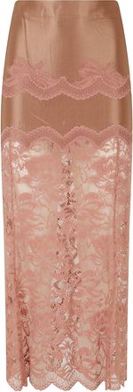 Paco Rabanne Caramel Lace Viscose-Blend Midi Skirt