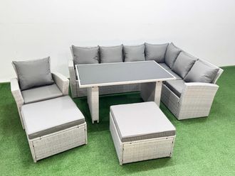 Fimous Outdoor Garden Furniture Set 9 Seater Wicker Rattan Light Grey