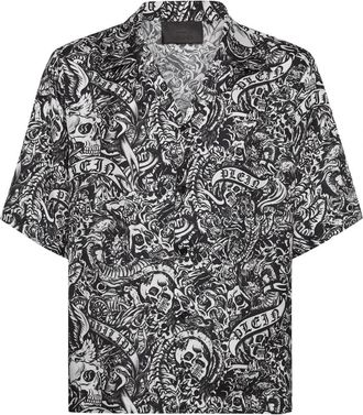 Philipp Plein Shirt Tattoo - Heren - Korte mouwen Overhemden - Zwart - L - Overhemden