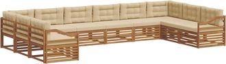 vidaXL Juegos De Sof&aacute;s 10 Uds. Natural Y Beige Madera De Acacia S&oacute;lida Vidaxl