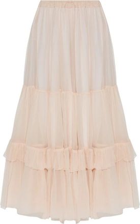 Chlo&eacute; Gekreukelde Lange Rok in Zijdemousseline - Dames - Maxi Rokken - Roze - M - Rokken