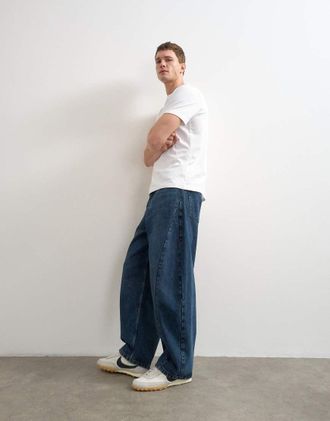 Topman jeans rigidi taglio barrel blu effetto inchiostro