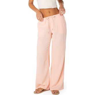 Roxy Iyla Cotton Crinkle Gauze Wide Leg Pants in Tropical Peach at Nordstrom, Size Xx-Large