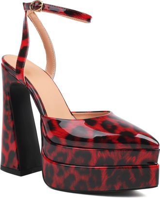 Generic Womens Platform High Heels, Leopard Pattern Pointed Toe Sandals, 15cm Block Heel with 5cm Waterproof Platform (red, Adult, Women, 4.5, Numeric, UK Foo