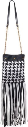 Versace Black And White Leather And Textile Shoulder Womens Bag