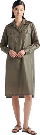 Prada Gray Shirt Collar Knee Length Dress