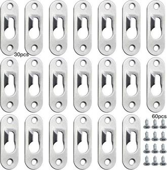 No Brand 30 Perchas Ranuradas - Perchas Met&aacute;licas De 44 Mm X 16 Mm Con 60 Tornillos Autorroscantes Para Decoraci&oacute;n De Paredes Y Fijaci&oacute;n De Muebles