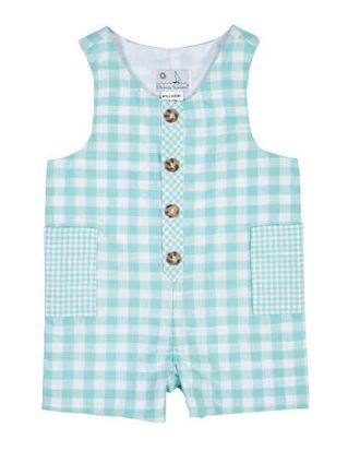 Florence Eiseman Gingham Linen-Look Shortall in Jade/white at Nordstrom, Size 24M