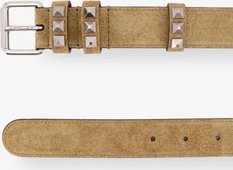 Valentino Garavani Mens Flaneuse Suede Belt With Iconic Studs Beige Pelle