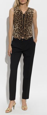 Dolce & Gabbana Wool Vest With Animal Motif, Womens, Brown