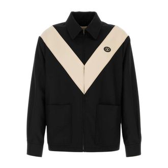 Valentino Garavani Bomber Jackets, male, Black, Size: XL Nylon Gabardine Jacket with Inlaid V and VLogo Patch