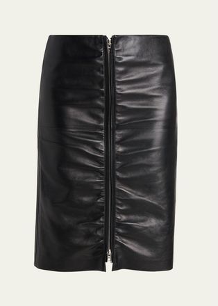 Tom Ford Ruched Leather Zip-Front Skirt